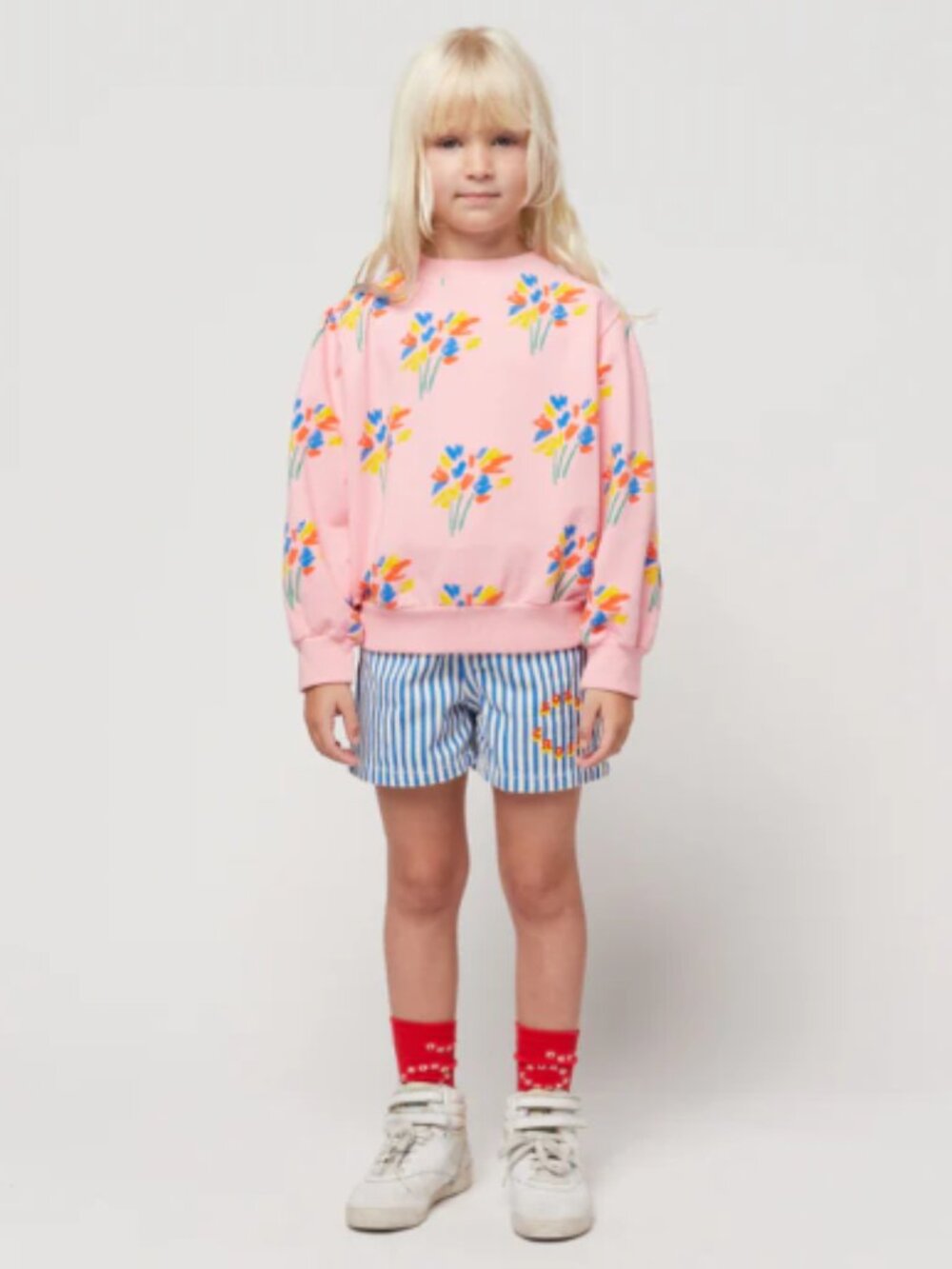 NEW! BOBO CHOSES Logo Striped Cotton Shorts in BLUE STRIPED (10-11)